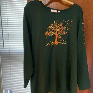 Quacker Factory Dark Green Embroidered Fall Breeze 3X